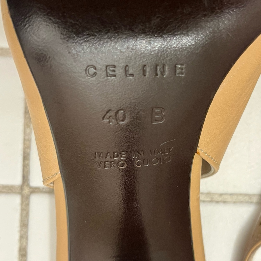 Celine Beige Leather Slingback Heels Women’s Size 10 / 40 EU with FLAWS - Picture 10 of 13